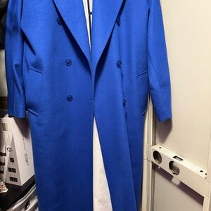Premium blue double breasted wool cashmere coat, size M, like new (worn 3 times)